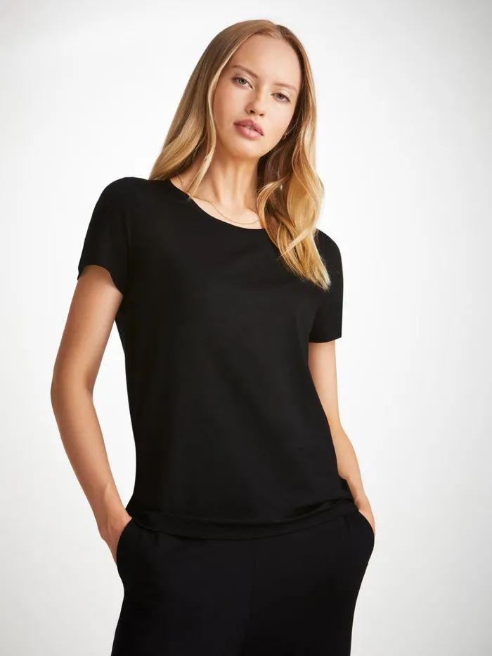 Short Sleeve TShirts Women Derek Rose TShirt Lara Micro Modal Stretch Black
