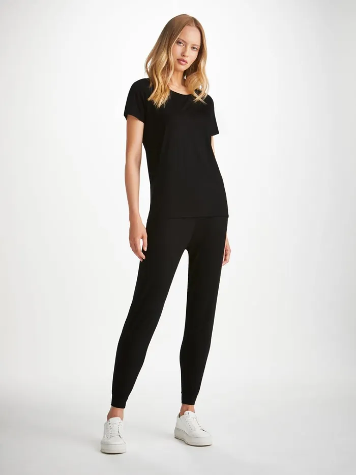 Short Sleeve TShirts Women Derek Rose TShirt Lara Micro Modal Stretch Black