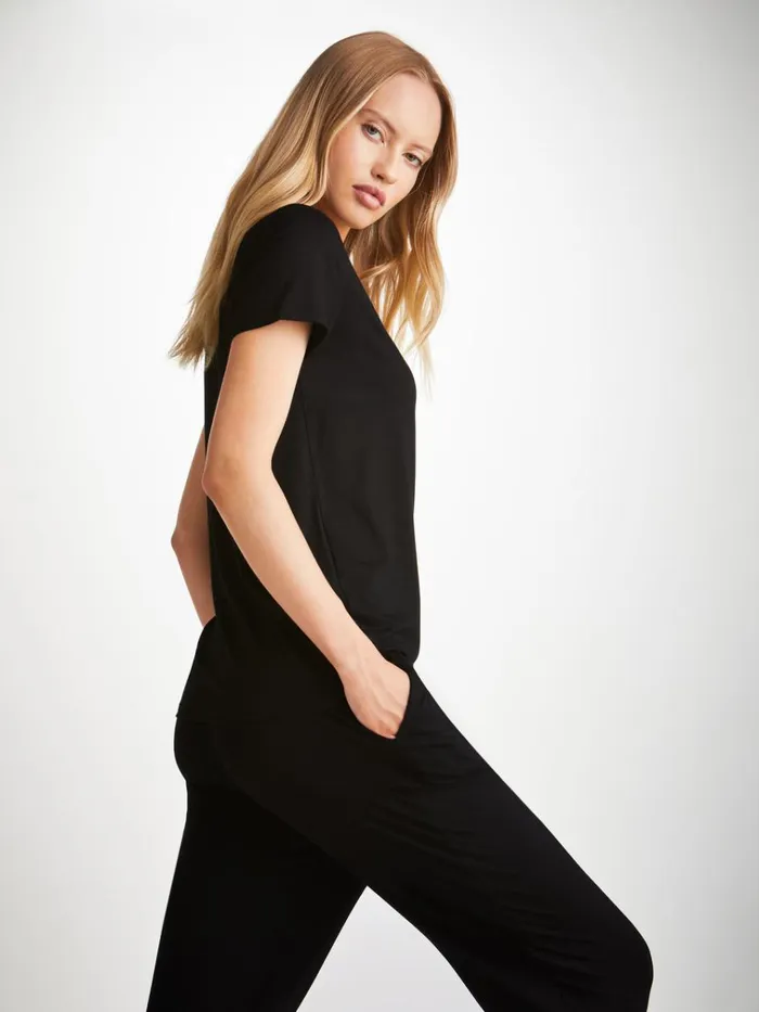Short Sleeve TShirts Women Derek Rose TShirt Lara Micro Modal Stretch Black