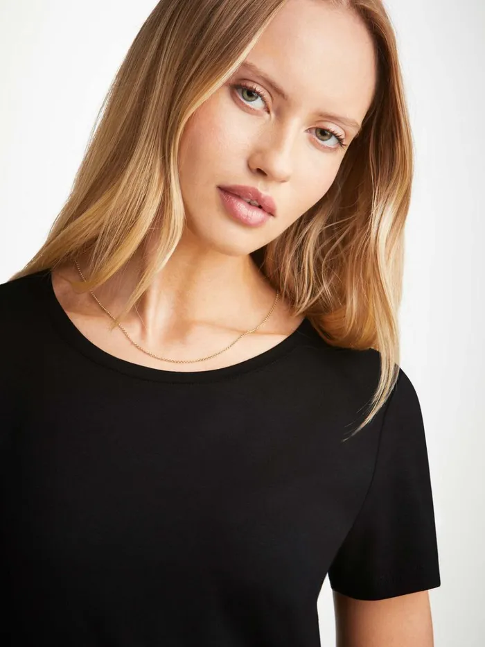Short Sleeve TShirts Women Derek Rose TShirt Lara Micro Modal Stretch Black