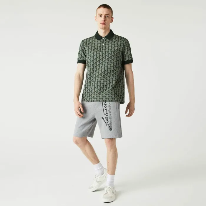 Shorts and Swim Men Lacoste Men039s Signature Print Cotton Fleece Shorts Grey Chine 4jv