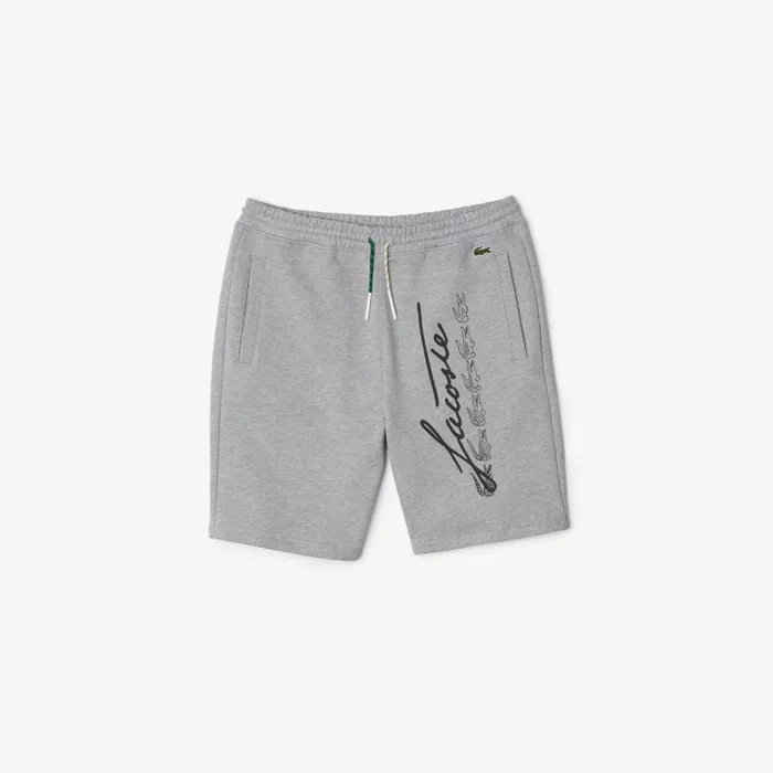 Shorts and Swim Men Lacoste Men039s Signature Print Cotton Fleece Shorts Grey Chine 4jv