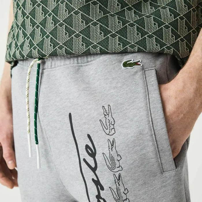 Shorts and Swim Men Lacoste Men039s Signature Print Cotton Fleece Shorts Grey Chine 4jv