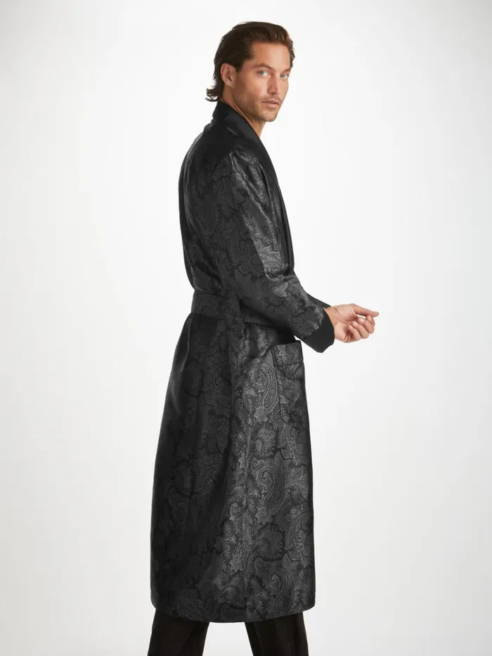Silk Robes Men Derek Rose Robe Verona 67 Silk Satin Black