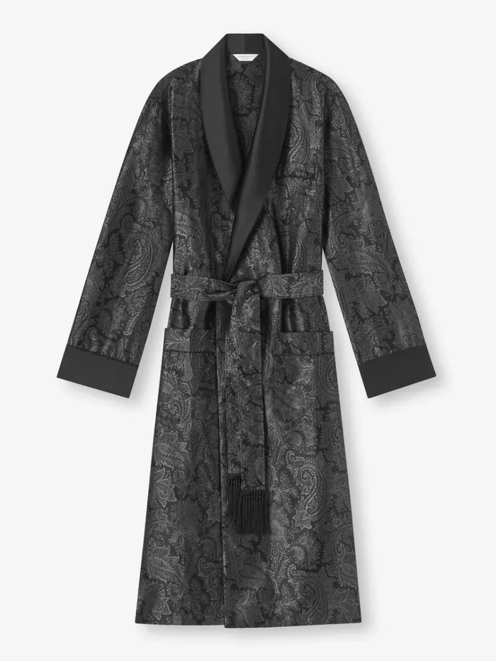 Silk Robes Men Derek Rose Robe Verona 67 Silk Satin Black