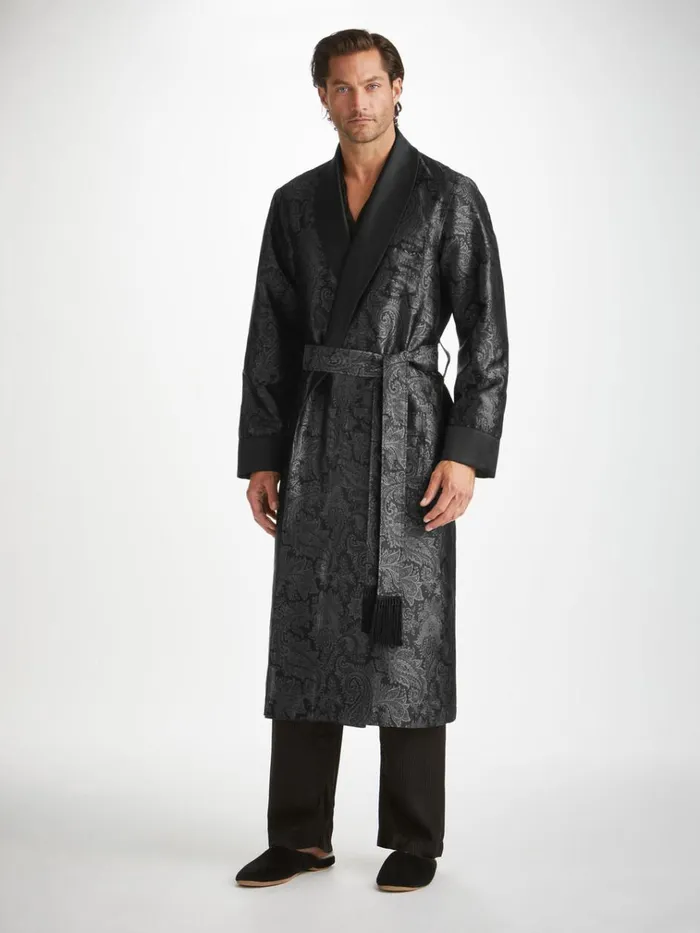 Silk Robes Men Derek Rose Robe Verona 67 Silk Satin Black