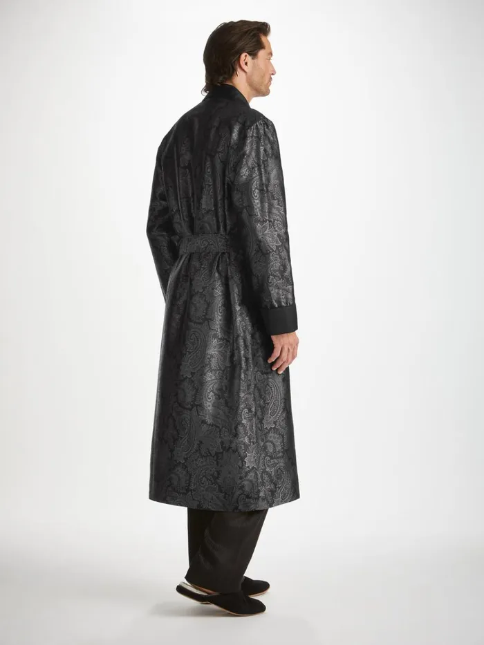 Silk Robes Men Derek Rose Robe Verona 67 Silk Satin Black