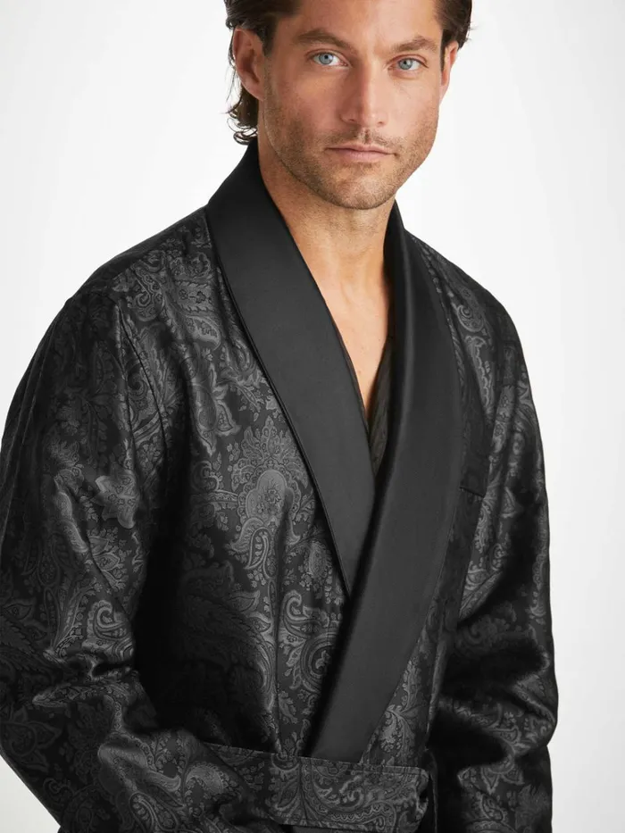 Silk Robes Men Derek Rose Robe Verona 67 Silk Satin Black
