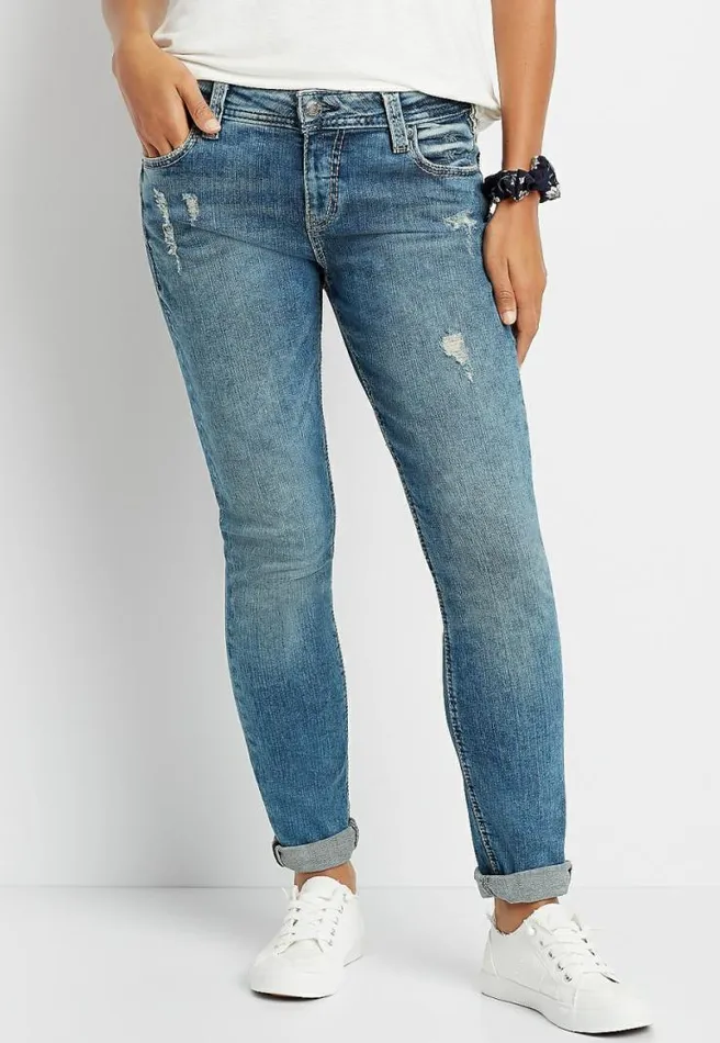 Silver Jeans Co Medium Wash Destructed Girlfriend Jean Women Maurices Jeans