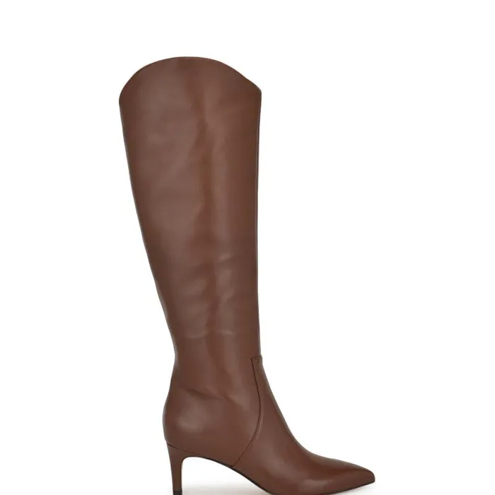 Sirena Heeled Dress Boots Brown Leather Women Nine West Heels