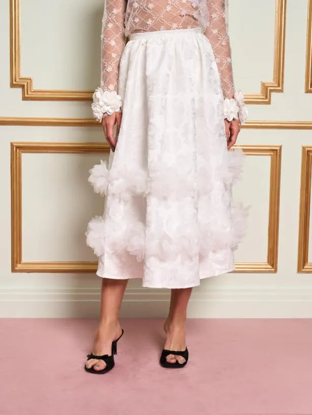 Sister Jane Bottoms Womenswear DREAM Giselle Jacquard Midi Skirt Pearl White