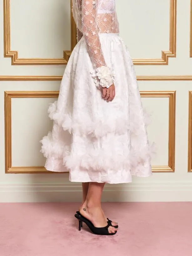 Sister Jane Bottoms Womenswear DREAM Giselle Jacquard Midi Skirt Pearl White