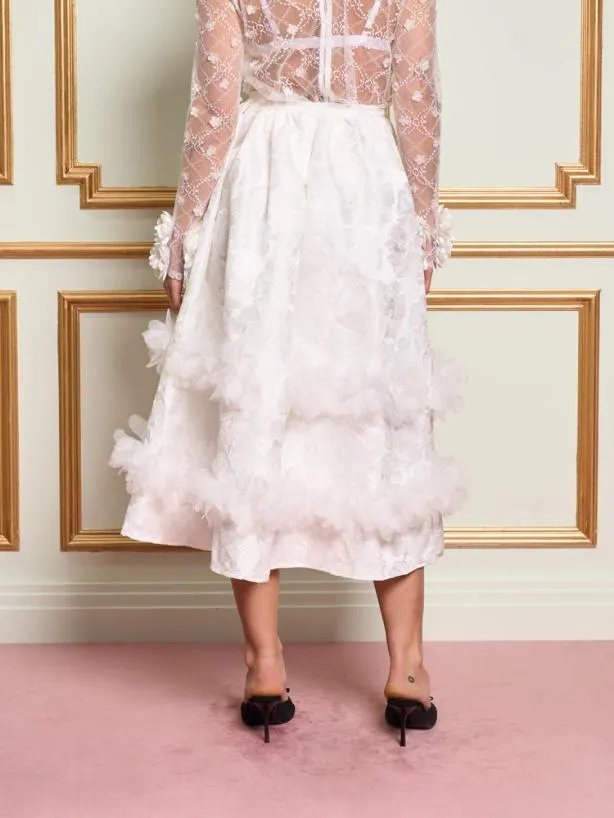 Sister Jane Bottoms Womenswear DREAM Giselle Jacquard Midi Skirt Pearl White