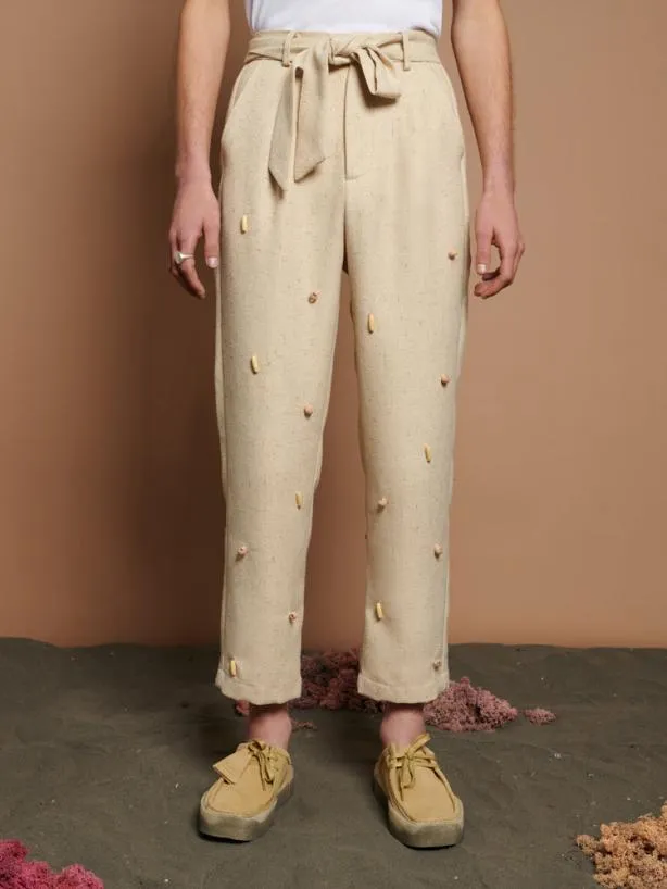 Sister Jane Bottoms Womenswear Dylan Bead Belted Trousers Natural Ivory