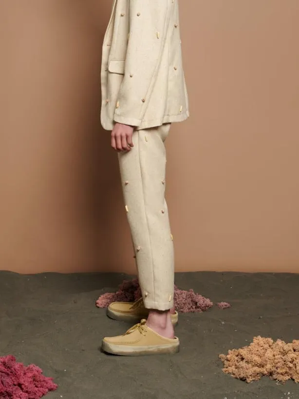 Sister Jane Bottoms Womenswear Dylan Bead Belted Trousers Natural Ivory