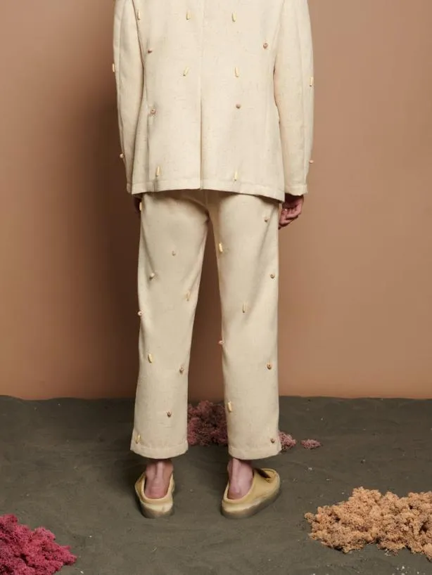 Sister Jane Bottoms Womenswear Dylan Bead Belted Trousers Natural Ivory