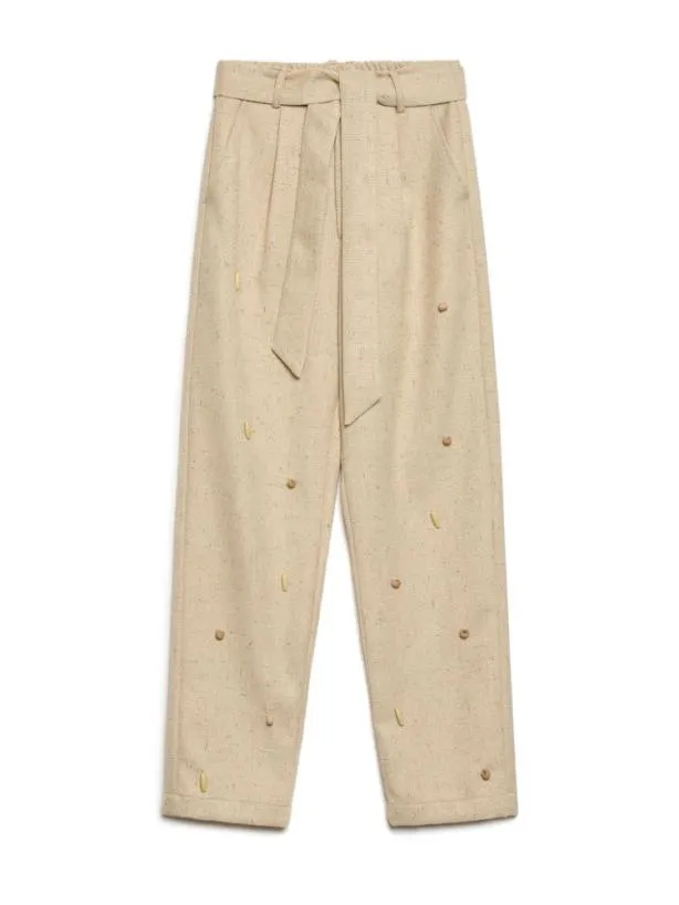 Sister Jane Bottoms Womenswear Dylan Bead Belted Trousers Natural Ivory