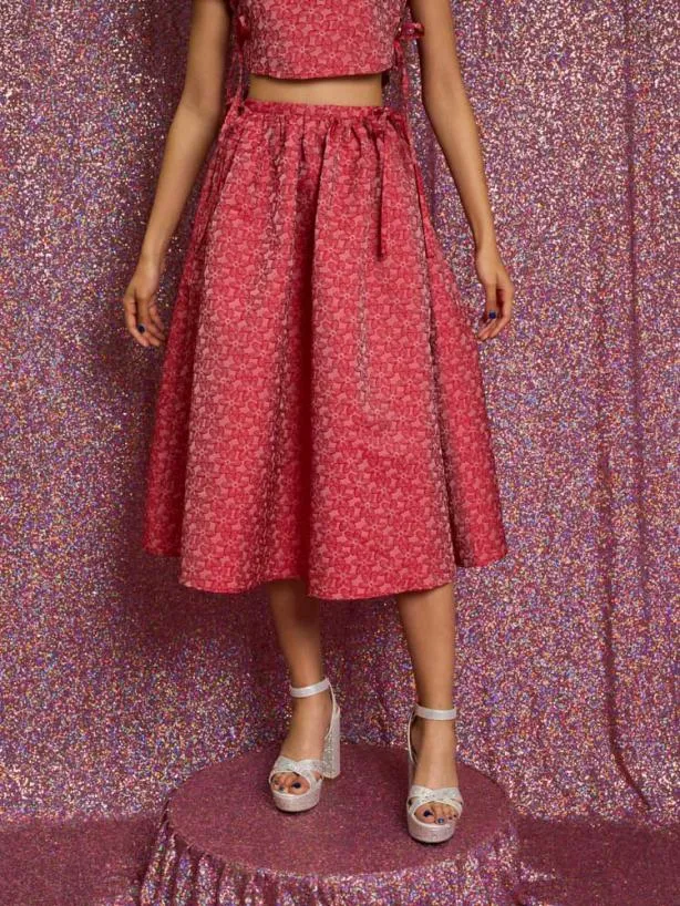 Sister Jane Bottoms Womenswear Flower Power Jacquard Midi Skirt Ruby Red