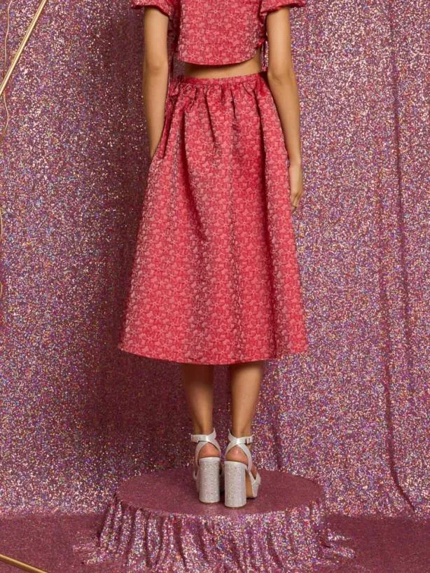 Sister Jane Bottoms Womenswear Flower Power Jacquard Midi Skirt Ruby Red
