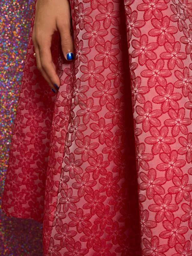 Sister Jane Bottoms Womenswear Flower Power Jacquard Midi Skirt Ruby Red