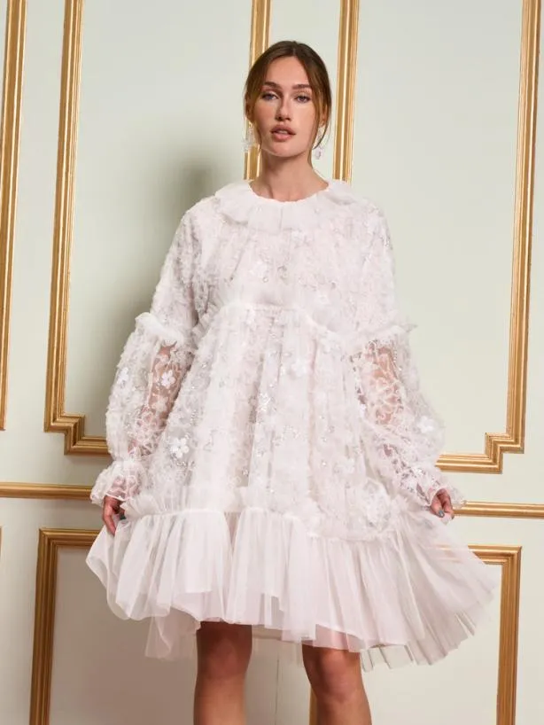 Sister Jane Dresses Womenswear DREAM Dentelle Ruffle Tulle Dress Pearl White