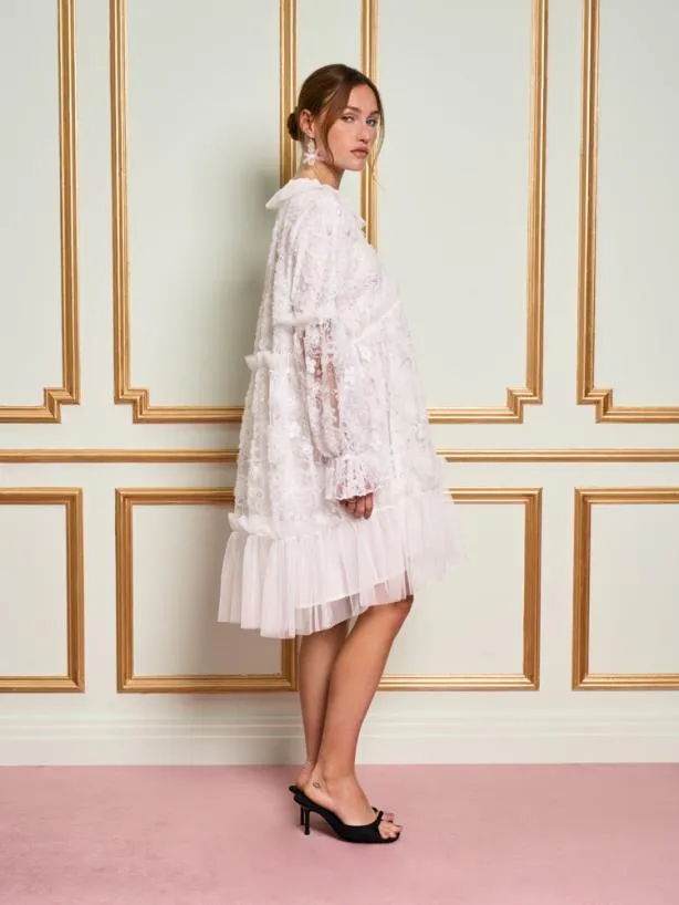 Sister Jane Dresses Womenswear DREAM Dentelle Ruffle Tulle Dress Pearl White