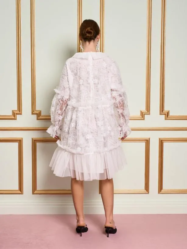 Sister Jane Dresses Womenswear DREAM Dentelle Ruffle Tulle Dress Pearl White