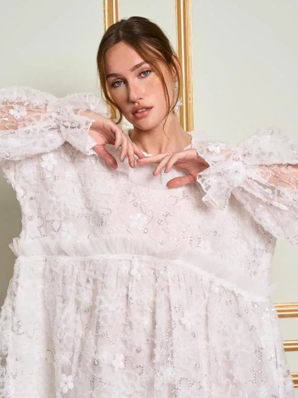 Sister Jane Dresses Womenswear DREAM Dentelle Ruffle Tulle Dress Pearl White
