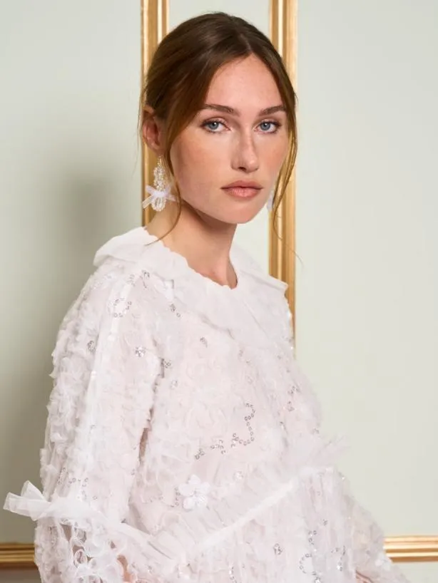 Sister Jane Dresses Womenswear DREAM Dentelle Ruffle Tulle Dress Pearl White