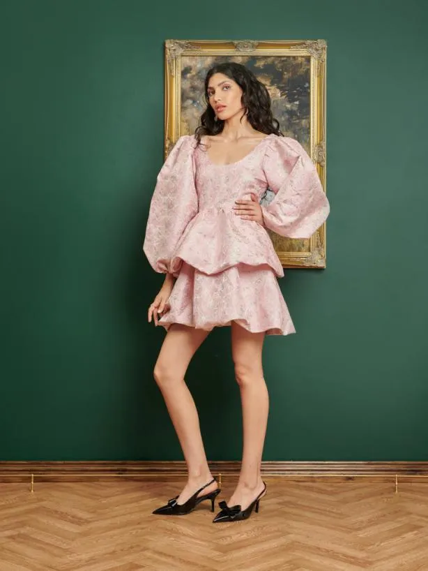Sister Jane Dresses Womenswear DREAM Watercolour Jacquard Mini Dress Cherry Blossom Pink