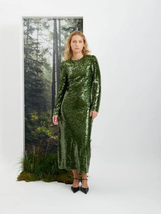 Sister Jane Dresses Womenswear Ghospell Daria Sequin Midi Dress Forest Green