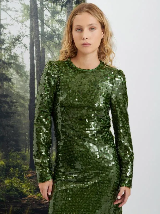 Sister Jane Dresses Womenswear Ghospell Daria Sequin Midi Dress Forest Green