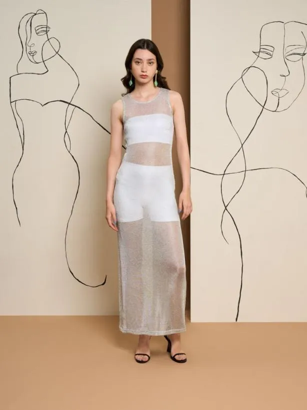 Sister Jane Dresses Womenswear Ghospell Regina Mesh Maxi Dress Silver Shadow