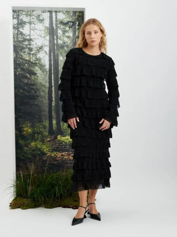 Sister Jane Dresses Womenswear Ghospell Tyra Ruffle Midi Dress Coal Black