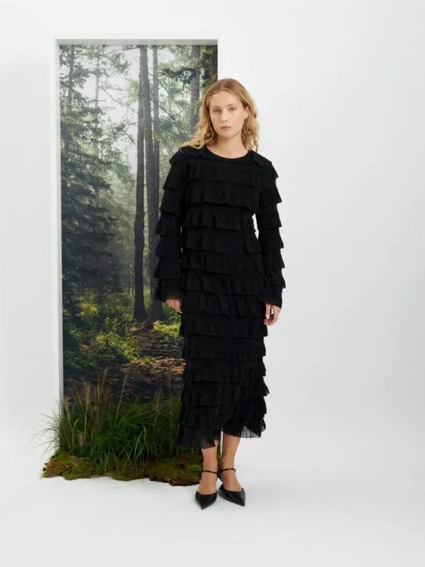 Sister Jane Dresses Womenswear Ghospell Tyra Ruffle Midi Dress Coal Black