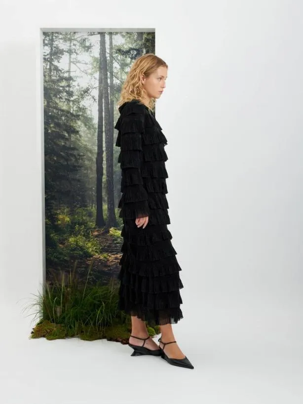 Sister Jane Dresses Womenswear Ghospell Tyra Ruffle Midi Dress Coal Black