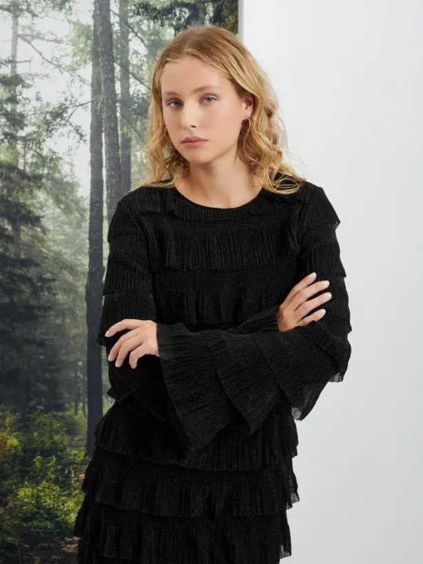 Sister Jane Dresses Womenswear Ghospell Tyra Ruffle Midi Dress Coal Black