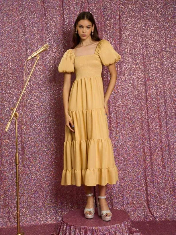 Sister Jane Dresses Womenswear Honey Honey Bow Midi Dress Pale Gold