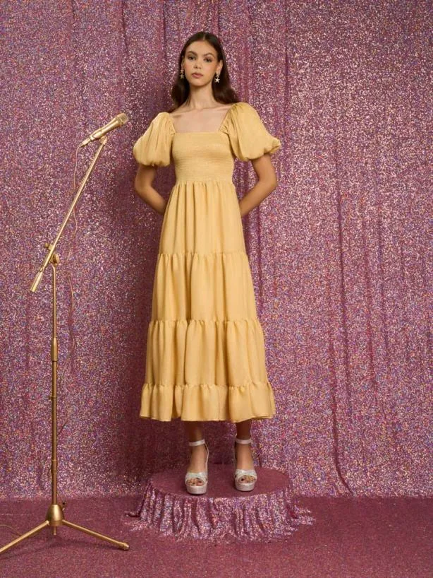 Sister Jane Dresses Womenswear Honey Honey Bow Midi Dress Pale Gold