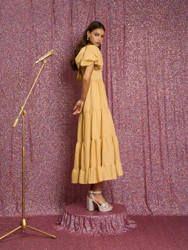 Sister Jane Dresses Womenswear Honey Honey Bow Midi Dress Pale Gold
