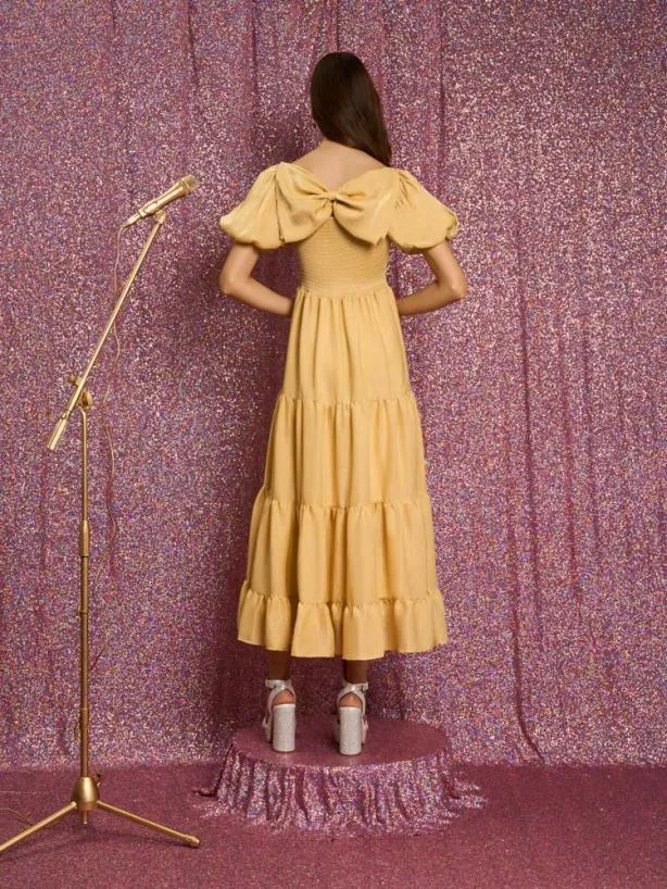 Sister Jane Dresses Womenswear Honey Honey Bow Midi Dress Pale Gold