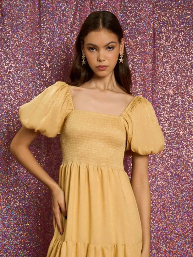 Sister Jane Dresses Womenswear Honey Honey Bow Midi Dress Pale Gold