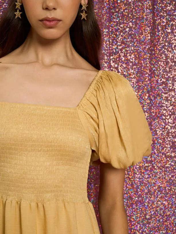 Sister Jane Dresses Womenswear Honey Honey Bow Midi Dress Pale Gold