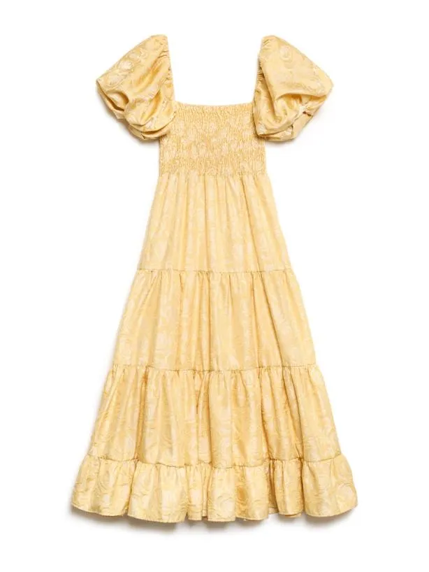 Sister Jane Dresses Womenswear Marigold Jacquard Tiered Dress Venetian Gold