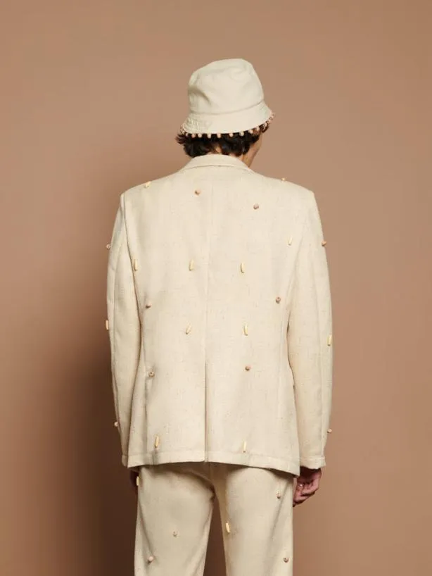 Sister Jane Jackets Womenswear Dylan Bead Single Breasted Blazer Natural Ivory