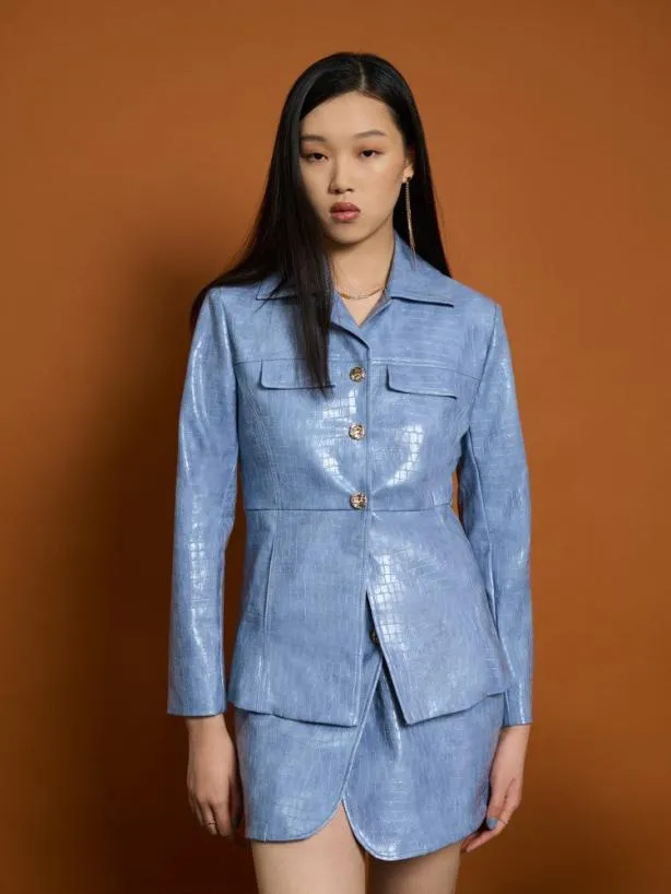 Sister Jane Jackets Womenswear Ghospell Nix PU Jacket Stone Blue
