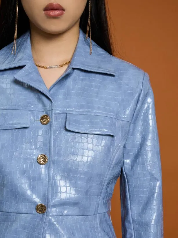 Sister Jane Jackets Womenswear Ghospell Nix PU Jacket Stone Blue