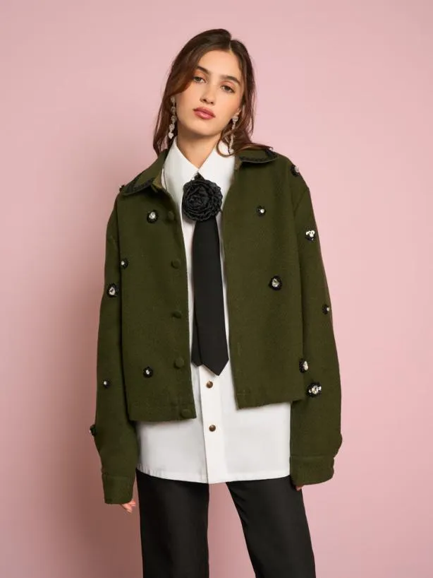Sister Jane Jackets Womenswear Reya Embellished Jacket Deep Forest