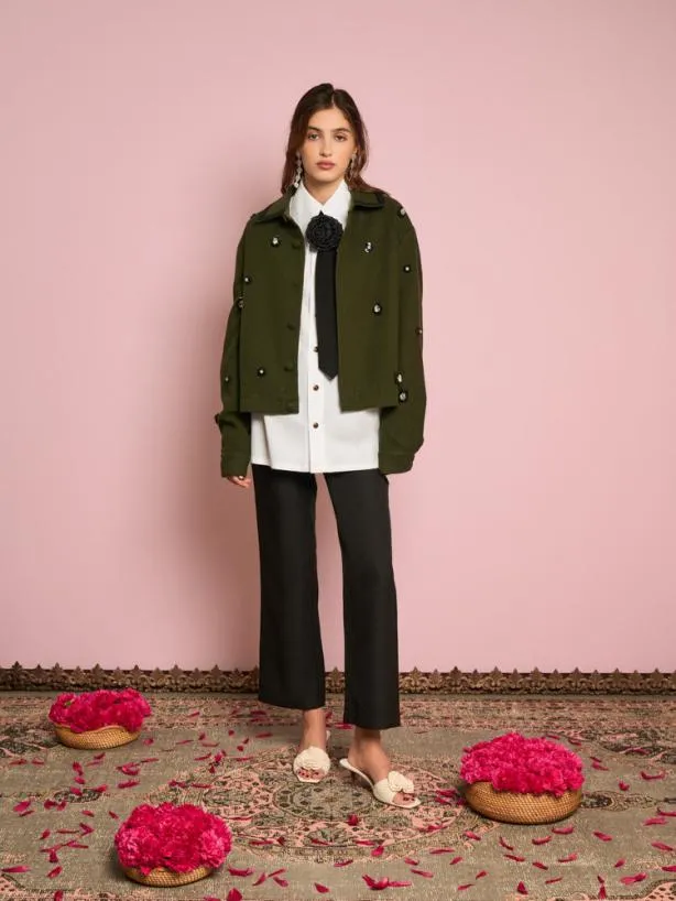 Sister Jane Jackets Womenswear Reya Embellished Jacket Deep Forest