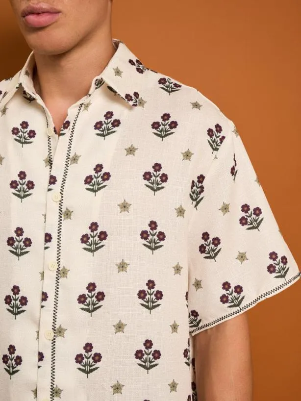 Sister Jane Shirts Menswear Cameron Flower Print Shirt Cream